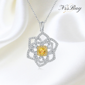 Ice cut yellow flower shape geometric high carbon diamond Pendant