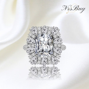 Ice cut geometric high carbon diamond ring