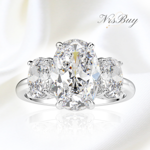 Egg-shaped white zirconium ring