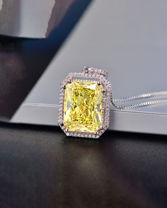 Yellow small octagonal zircon Pendant